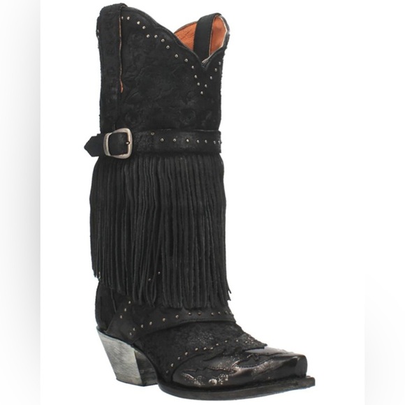 Dan Post Shoes - Dan Post Bed Of Roses Leather Boots DP4047-BLACK-FRINGE Size 6.5 LNC